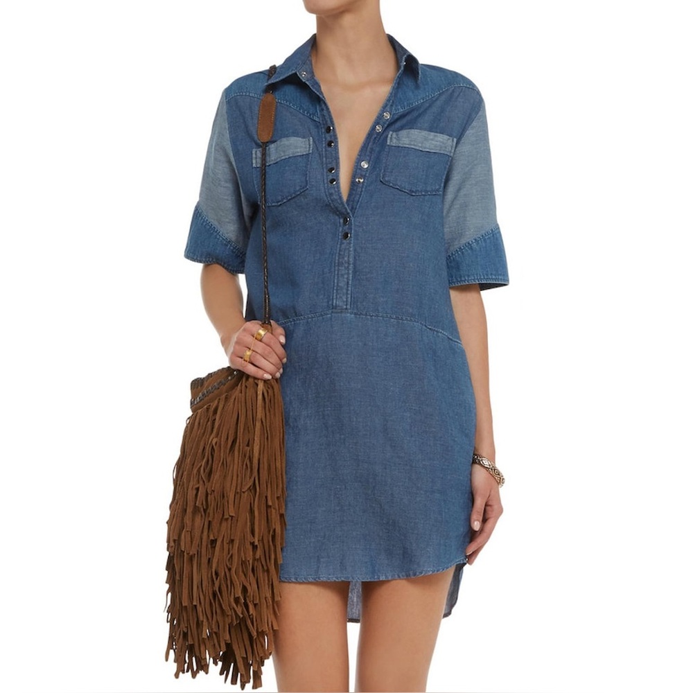 NWT Maje Women's Blue Denim Shirt Dress Sz T2